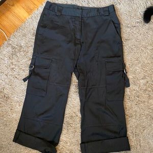 Black Satin Cargo Pants